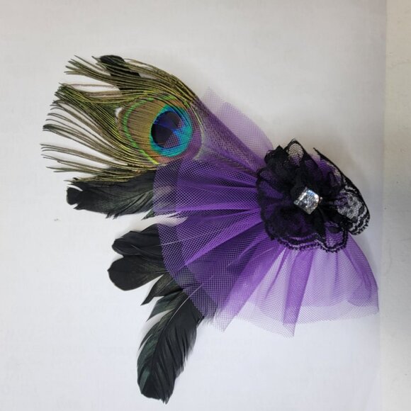 Purple Feathers Fascinator Peacock Feathers Tulle Hair Accessory Br… - Picture 10 of 11